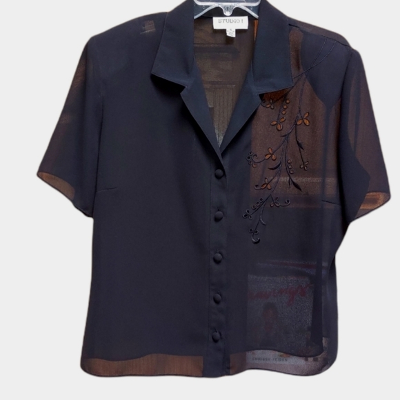 Studio 1 Chiffon 2 pc Party Dress Floral Embroidery Sheer Overlay Jacket - Picture 10 of 14